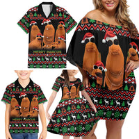 Marcus The Worm Christmas Family Matching Off Shoulder Short Dress and Hawaiian Shirt Funny Gen Alpha Meme Slang - Wonder Print Shop