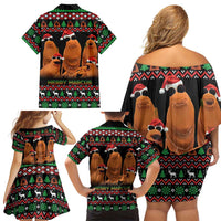 Marcus The Worm Christmas Family Matching Off Shoulder Short Dress and Hawaiian Shirt Funny Gen Alpha Meme Slang - Wonder Print Shop