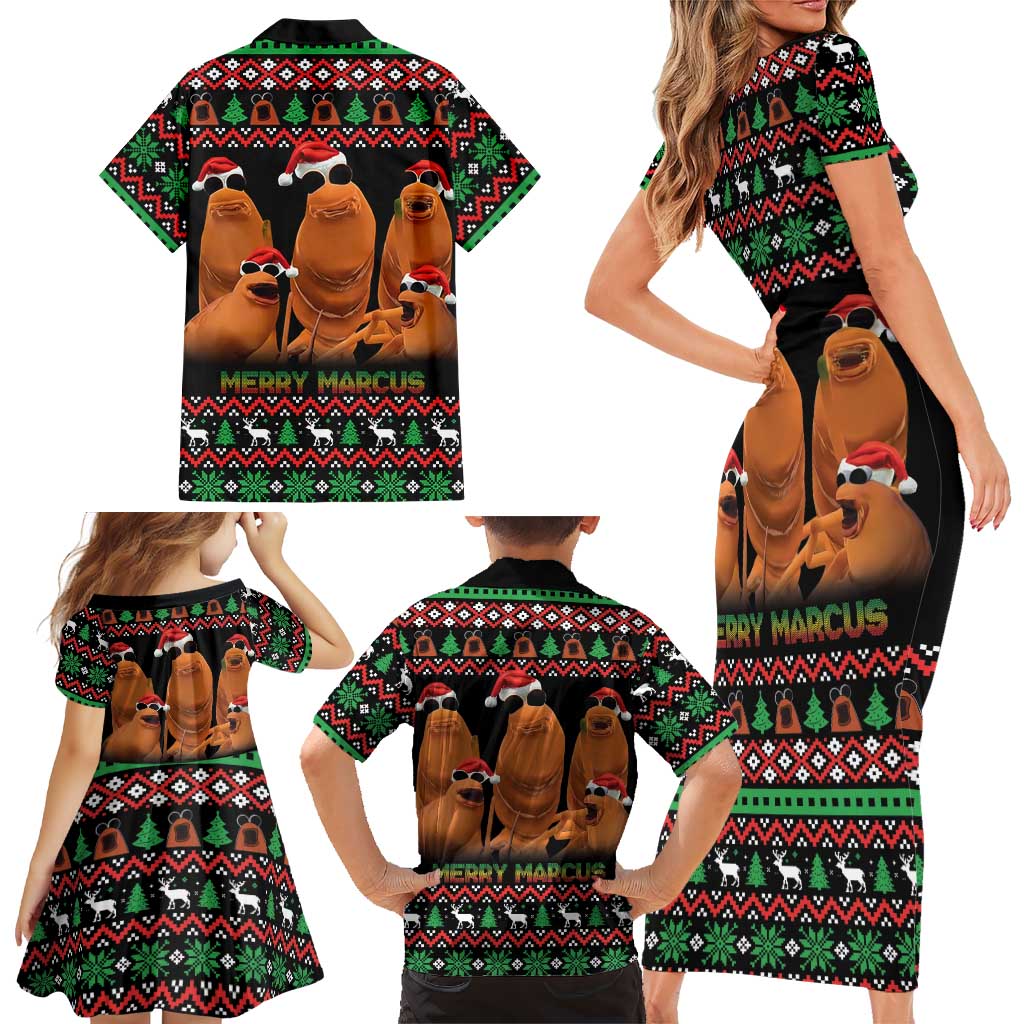 Marcus The Worm Christmas Family Matching Short Sleeve Bodycon Dress and Hawaiian Shirt Funny Gen Alpha Meme Slang - Wonder Print Shop