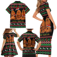 Marcus The Worm Christmas Family Matching Short Sleeve Bodycon Dress and Hawaiian Shirt Funny Gen Alpha Meme Slang - Wonder Print Shop