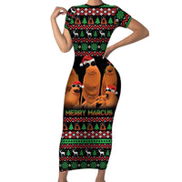 Marcus The Worm Christmas Family Matching Short Sleeve Bodycon Dress and Hawaiian Shirt Funny Gen Alpha Meme Slang - Wonder Print Shop