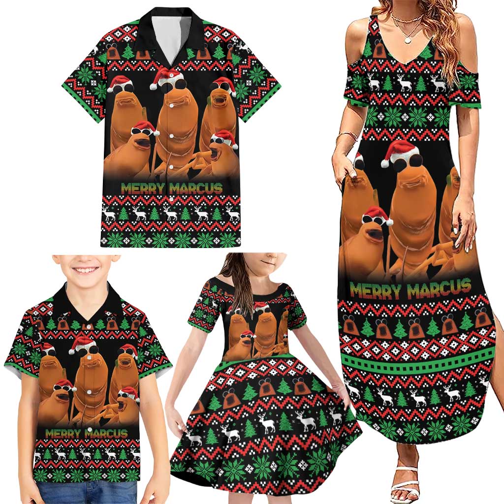 Marcus The Worm Christmas Family Matching Summer Maxi Dress and Hawaiian Shirt Funny Gen Alpha Meme Slang - Wonder Print Shop