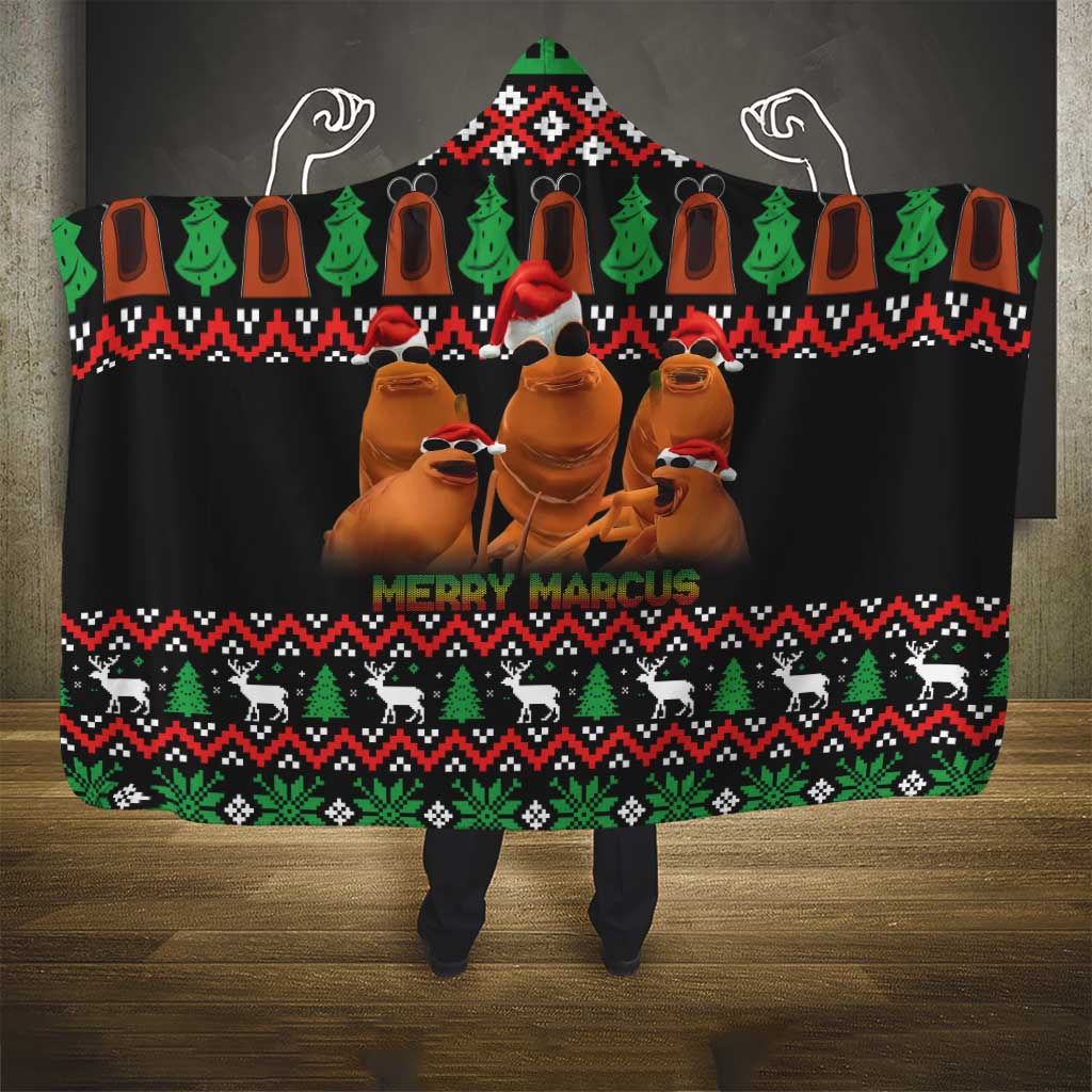 Marcus The Worm Christmas Hooded Blanket Funny Gen Alpha Meme Slang - Wonder Print Shop