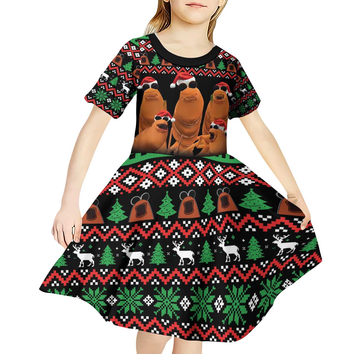 Marcus The Worm Christmas Kid Short Sleeve Dress Funny Gen Alpha Meme Slang - Wonder Print Shop