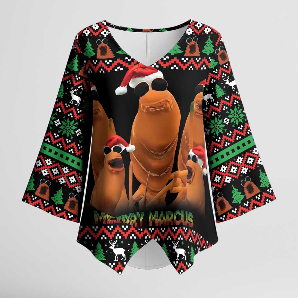 Marcus The Worm Christmas Kimono Sleeve Blouse Funny Gen Alpha Meme Slang - Wonder Print Shop