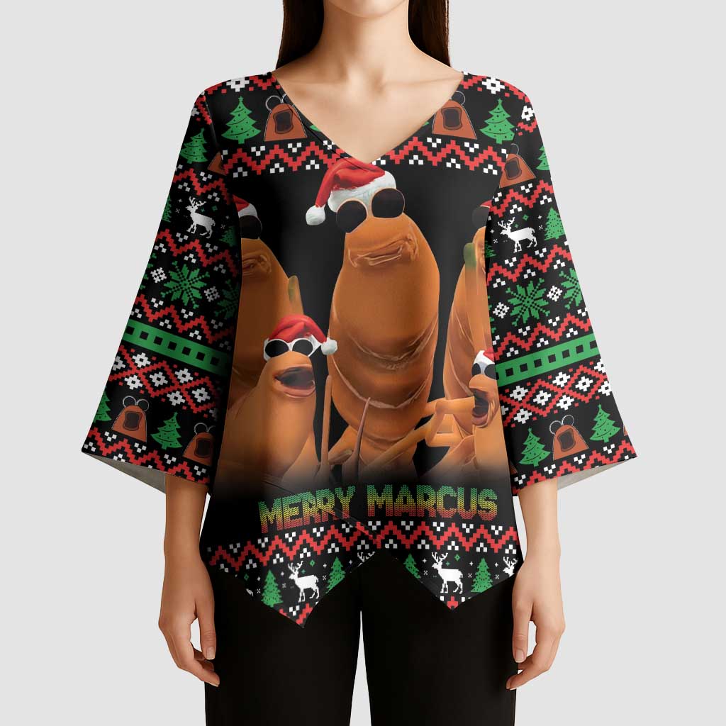 Marcus The Worm Christmas Kimono Sleeve Blouse Funny Gen Alpha Meme Slang - Wonder Print Shop