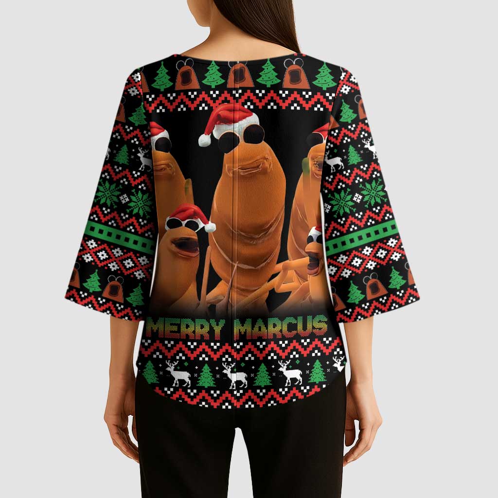 Marcus The Worm Christmas Kimono Sleeve Blouse Funny Gen Alpha Meme Slang - Wonder Print Shop