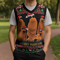 Marcus The Worm Christmas Knitted V-Neck Vest Funny Gen Alpha Meme Slang - Wonder Print Shop