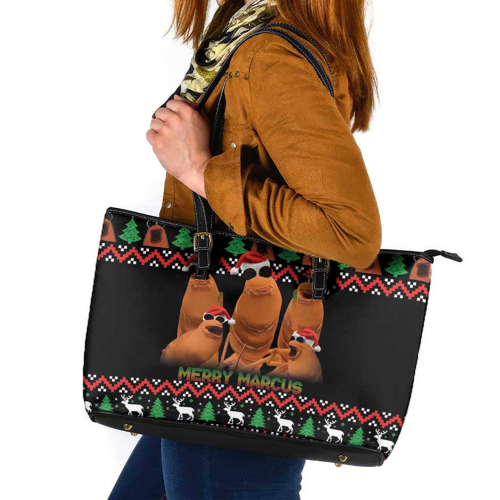 Marcus The Worm Christmas Leather Tote Bag Funny Gen Alpha Meme Slang - Wonder Print Shop