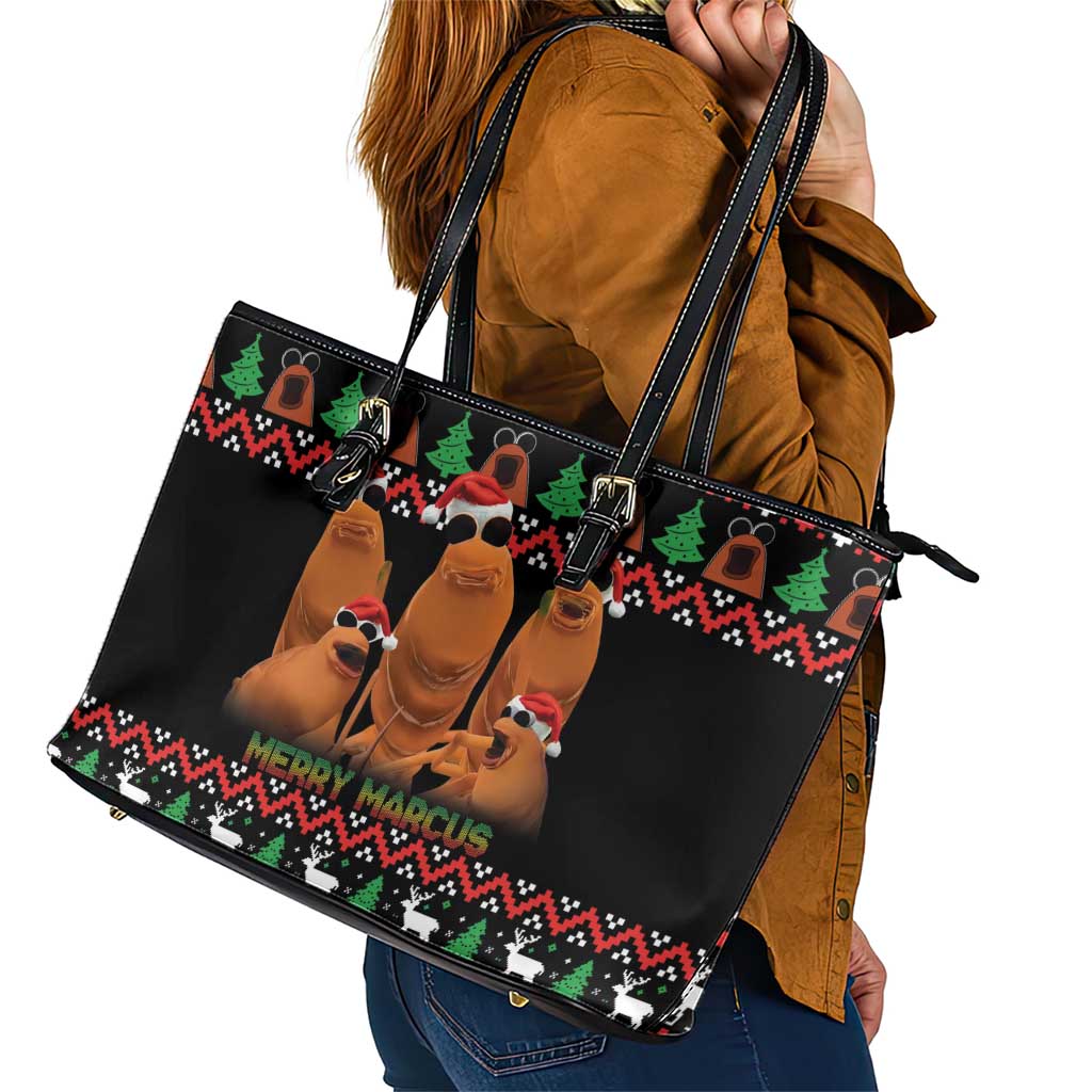 Marcus The Worm Christmas Leather Tote Bag Funny Gen Alpha Meme Slang - Wonder Print Shop