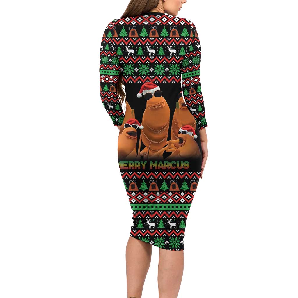 Marcus The Worm Christmas Long Sleeve Bodycon Dress Funny Gen Alpha Meme Slang - Wonder Print Shop