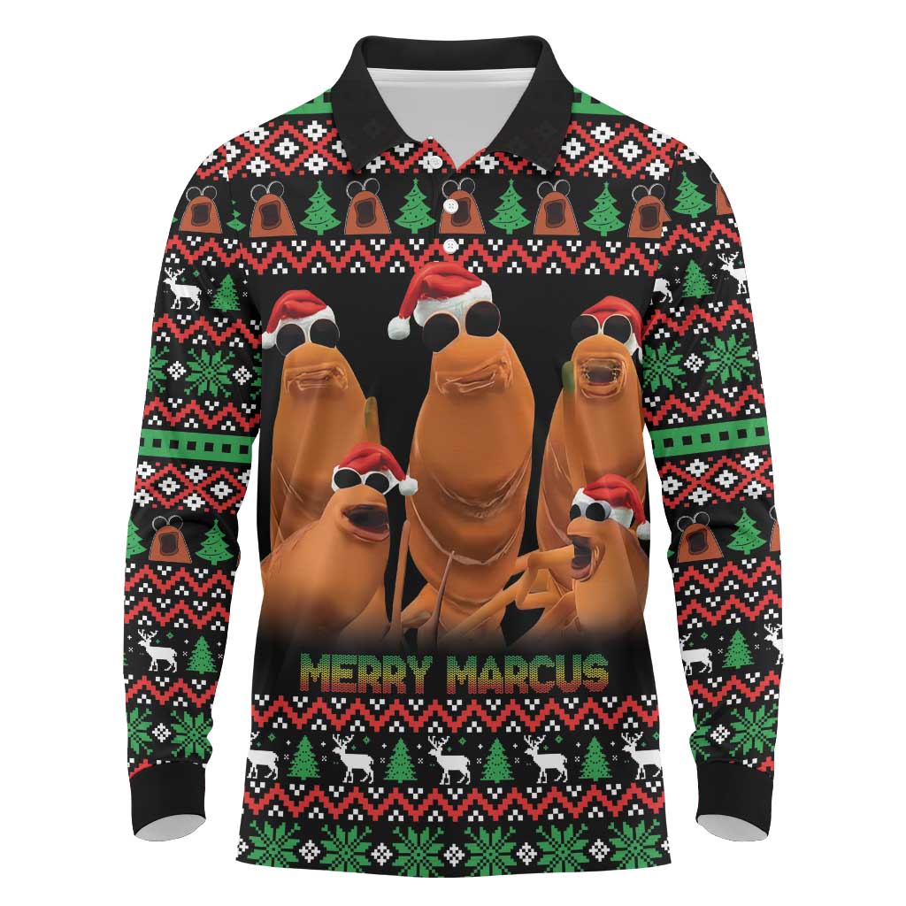 Marcus The Worm Christmas Long Sleeve Polo Shirt Funny Gen Alpha Meme Slang - Wonder Print Shop