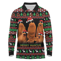 Marcus The Worm Christmas Long Sleeve Polo Shirt Funny Gen Alpha Meme Slang - Wonder Print Shop