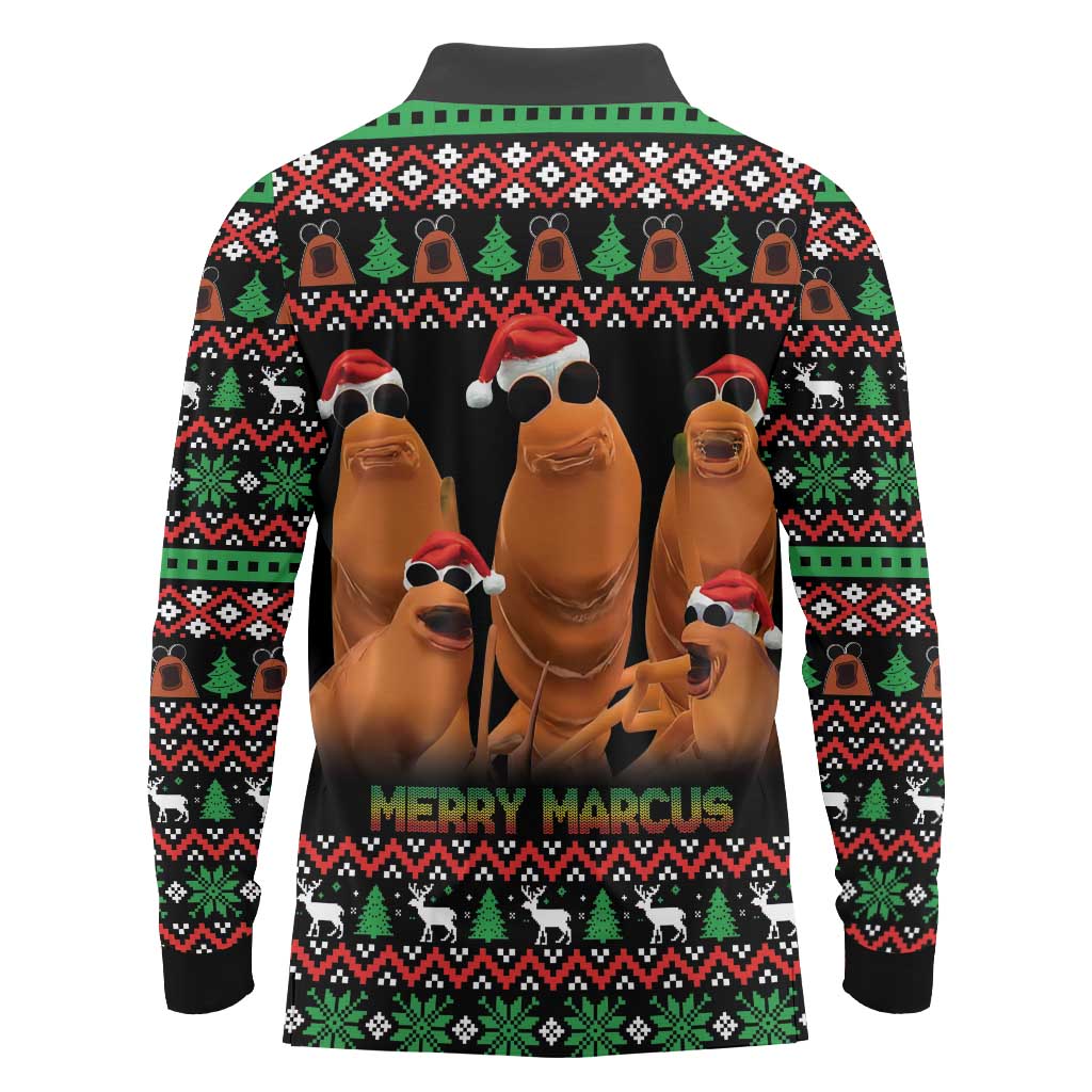 Marcus The Worm Christmas Long Sleeve Polo Shirt Funny Gen Alpha Meme Slang - Wonder Print Shop
