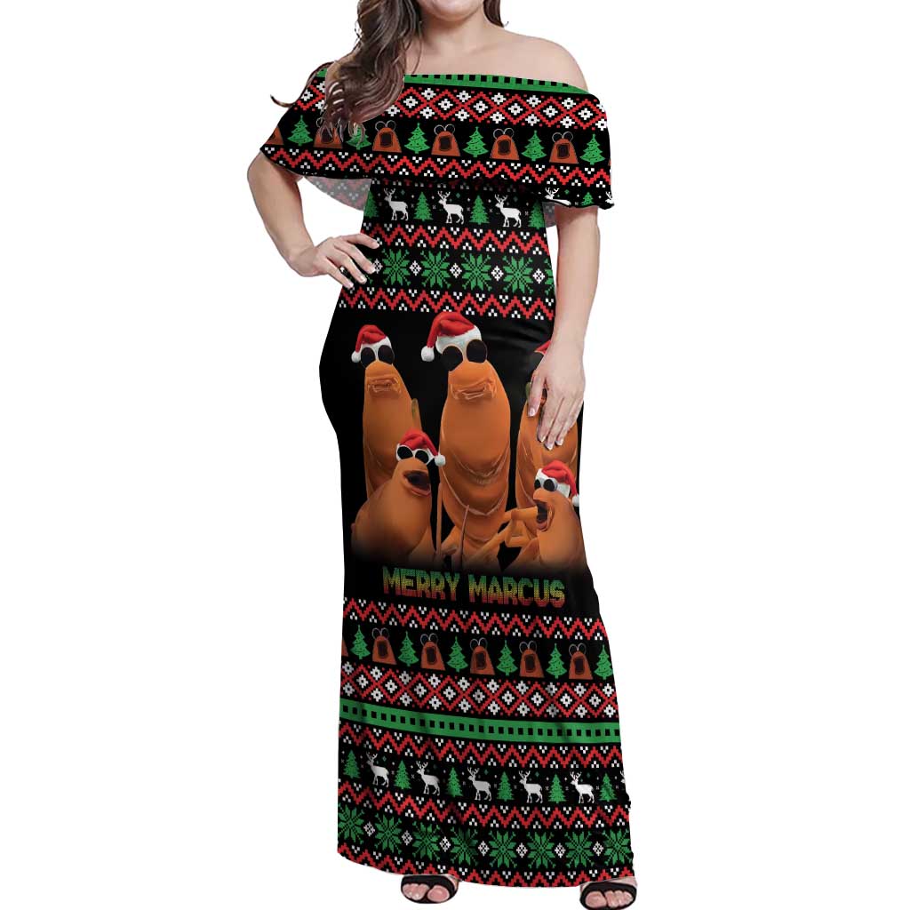 Marcus The Worm Christmas Off Shoulder Maxi Dress Funny Gen Alpha Meme Slang - Wonder Print Shop