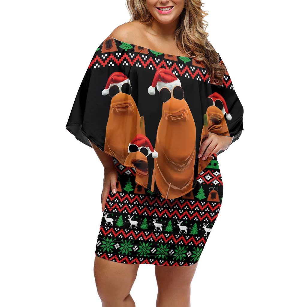 Marcus The Worm Christmas Off Shoulder Short Dress Funny Gen Alpha Meme Slang - Wonder Print Shop