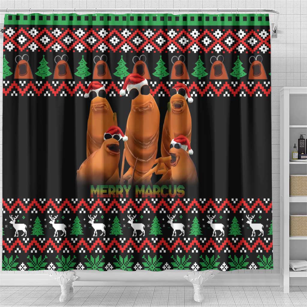 Marcus The Worm Christmas Shower Curtain Funny Gen Alpha Meme Slang - Wonder Print Shop