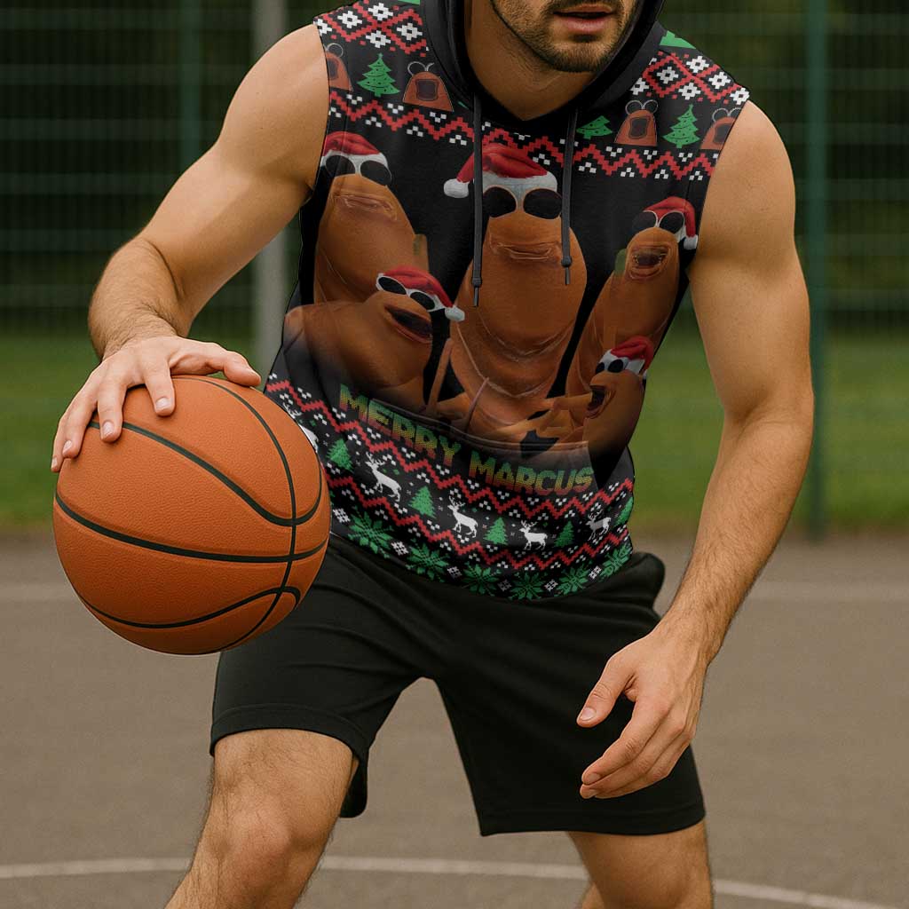 Marcus The Worm Christmas Sleeveless Hoodie Funny Gen Alpha Meme Slang - Wonder Print Shop