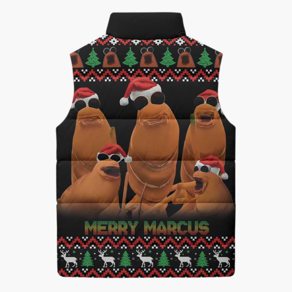 Marcus The Worm Christmas Sleeveless Puffer Jacket Funny Gen Alpha Meme Slang - Wonder Print Shop