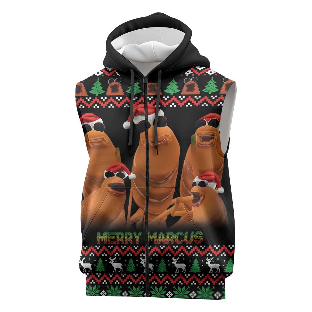 Marcus The Worm Christmas Sleeveless Zip Hoodie Funny Gen Alpha Meme Slang - Wonder Print Shop