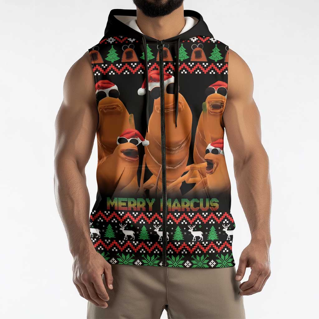 Marcus The Worm Christmas Sleeveless Zip Hoodie Funny Gen Alpha Meme Slang - Wonder Print Shop