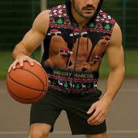 Marcus The Worm Christmas Sleeveless Zip Hoodie Funny Gen Alpha Meme Slang - Wonder Print Shop