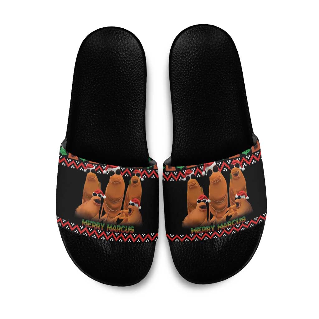 Marcus The Worm Christmas Slide Sandals Funny Gen Alpha Meme Slang - Wonder Print Shop