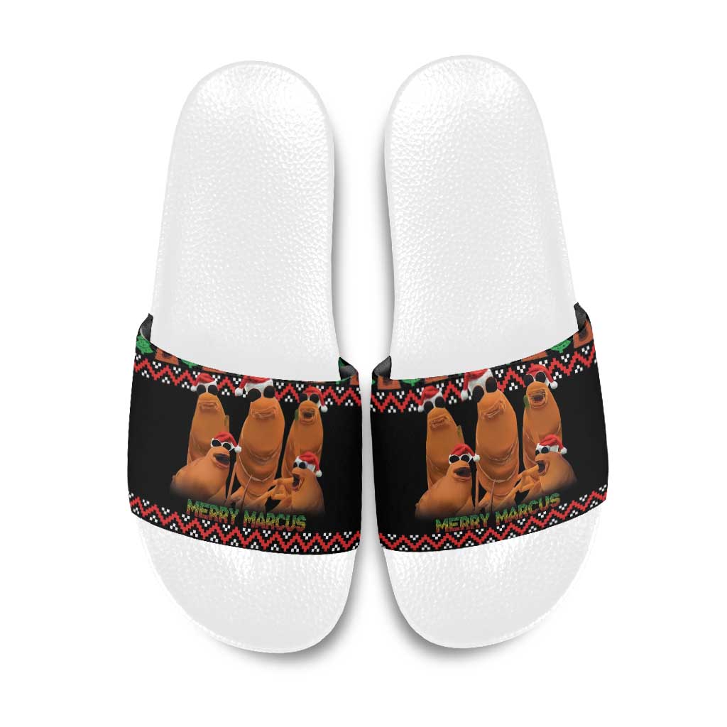 Marcus The Worm Christmas Slide Sandals Funny Gen Alpha Meme Slang - Wonder Print Shop