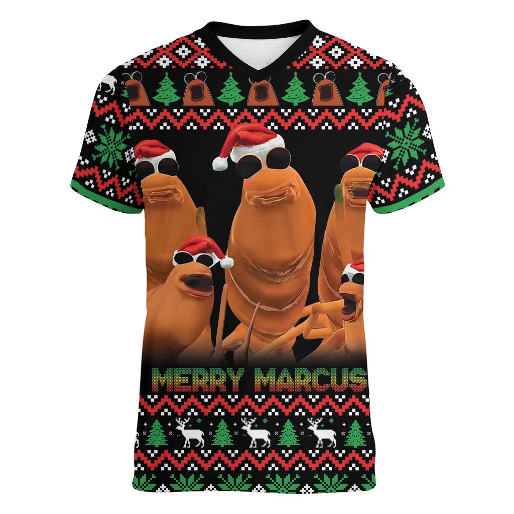 Marcus The Worm Christmas Women V-Neck T-Shirt Funny Gen Alpha Meme Slang - Wonder Print Shop