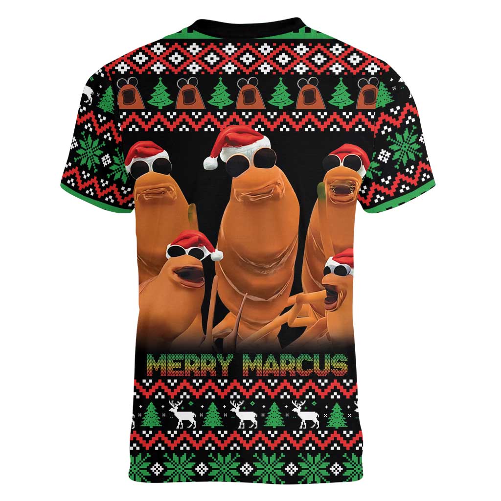 Marcus The Worm Christmas Women V-Neck T-Shirt Funny Gen Alpha Meme Slang - Wonder Print Shop