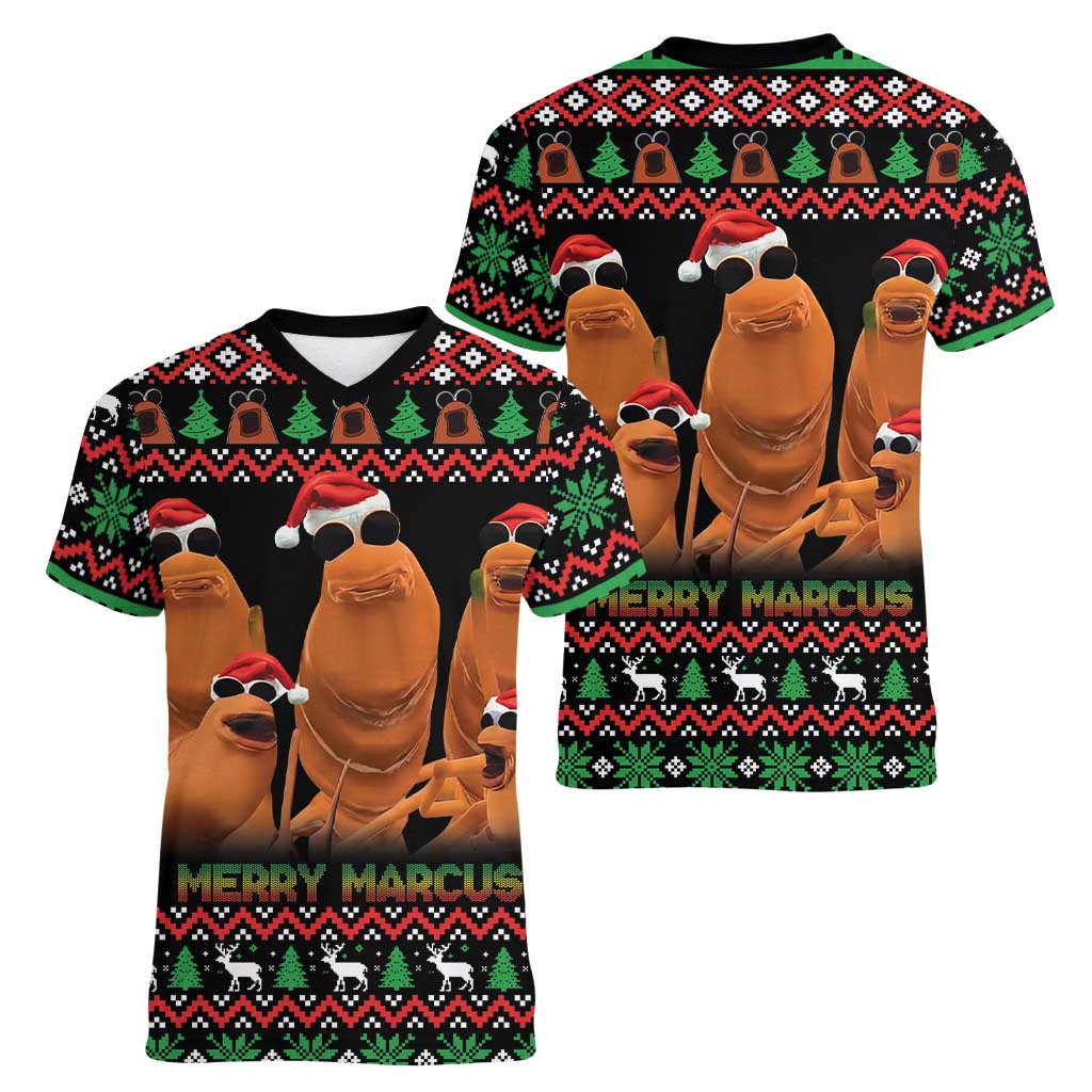 Marcus The Worm Christmas Women V-Neck T-Shirt Funny Gen Alpha Meme Slang - Wonder Print Shop