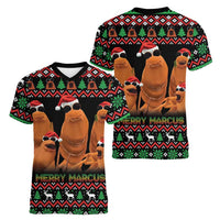 Marcus The Worm Christmas Women V-Neck T-Shirt Funny Gen Alpha Meme Slang - Wonder Print Shop