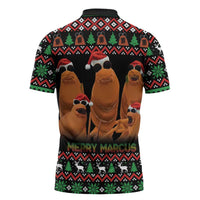 Marcus The Worm Christmas Zipper Polo Shirt Funny Gen Alpha Meme Slang - Wonder Print Shop
