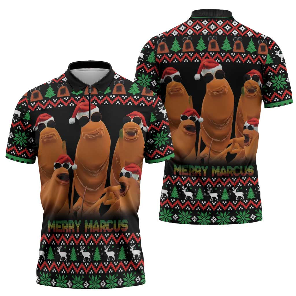 Marcus The Worm Christmas Zipper Polo Shirt Funny Gen Alpha Meme Slang - Wonder Print Shop