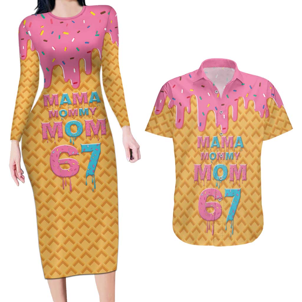 Mama Mommy Mom Six Seven 67 Couples Matching Long Sleeve Bodycon Dress and Hawaiian Shirt Sweet Dripping Style - Wonder Print Shop