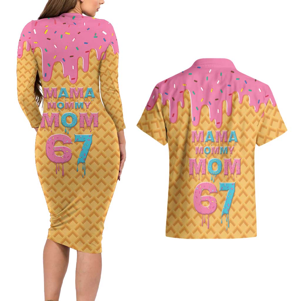 Mama Mommy Mom Six Seven 67 Couples Matching Long Sleeve Bodycon Dress and Hawaiian Shirt Sweet Dripping Style - Wonder Print Shop