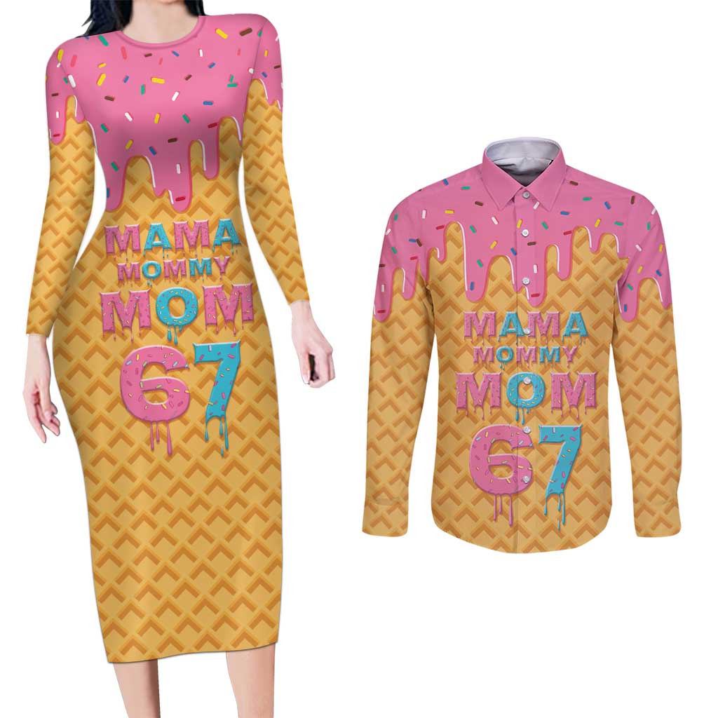 Mama Mommy Mom Six Seven 67 Couples Matching Long Sleeve Bodycon Dress and Long Sleeve Button Shirt Sweet Dripping Style - Wonder Print Shop