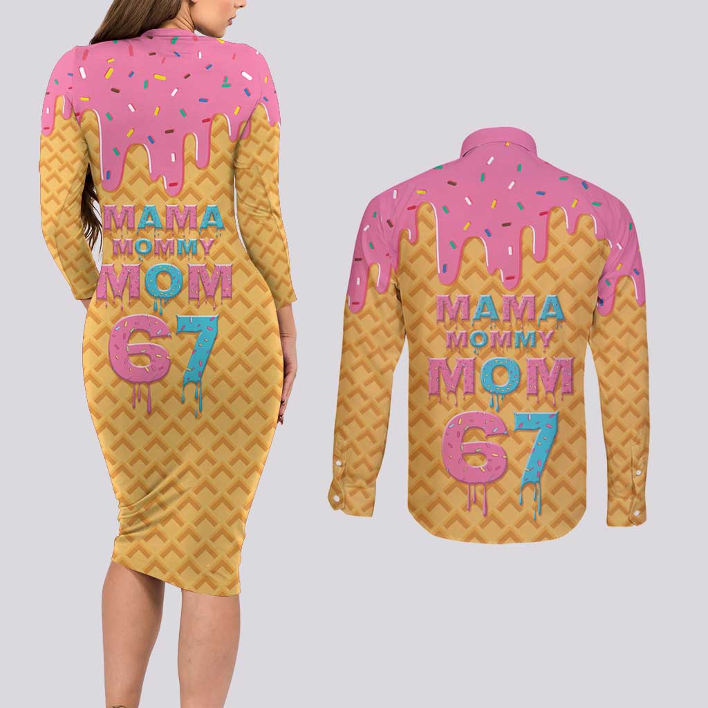 Mama Mommy Mom Six Seven 67 Couples Matching Long Sleeve Bodycon Dress and Long Sleeve Button Shirt Sweet Dripping Style - Wonder Print Shop