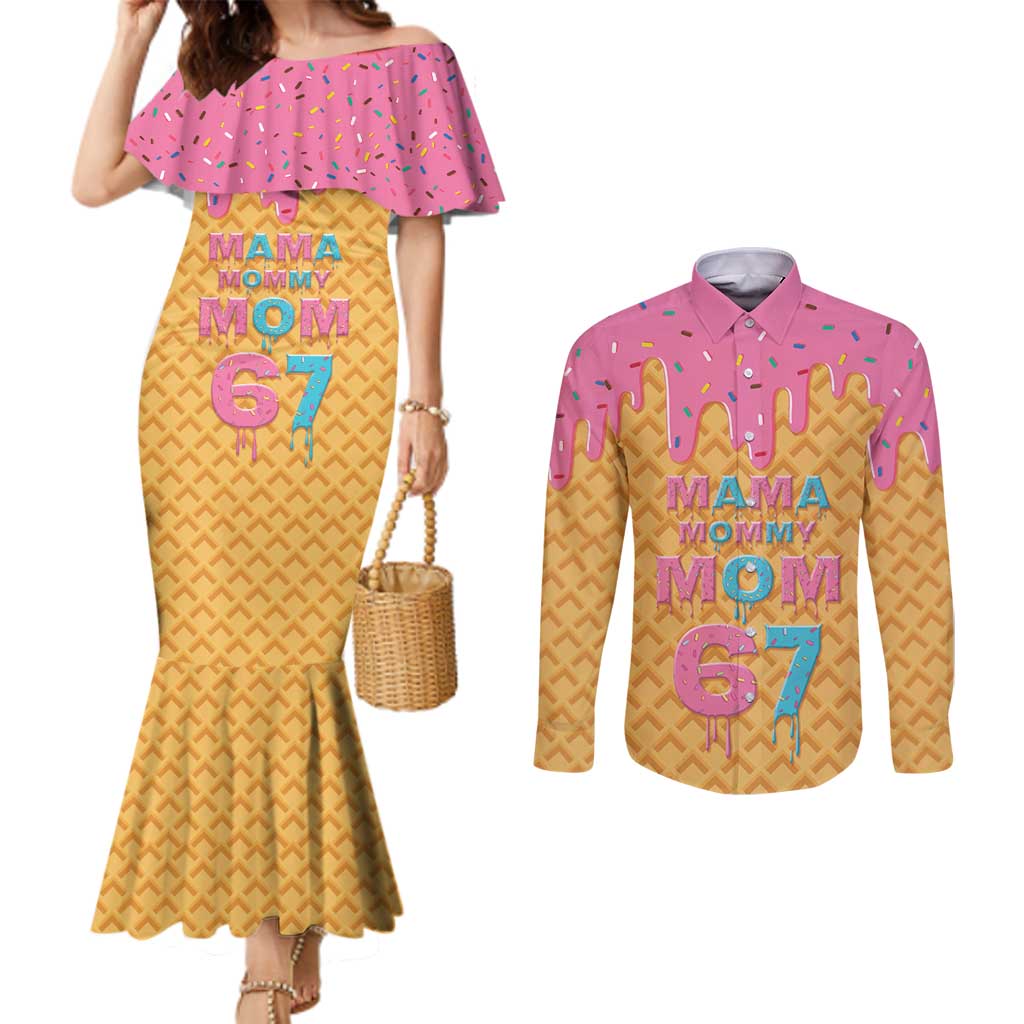 Mama Mommy Mom Six Seven 67 Couples Matching Mermaid Dress and Long Sleeve Button Shirt Sweet Dripping Style - Wonder Print Shop