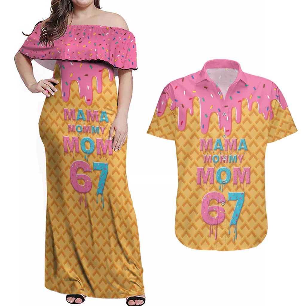 Mama Mommy Mom Six Seven 67 Couples Matching Off Shoulder Maxi Dress and Hawaiian Shirt Sweet Dripping Style - Wonder Print Shop