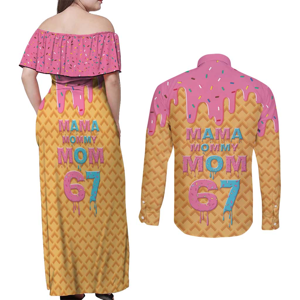 Mama Mommy Mom Six Seven 67 Couples Matching Off Shoulder Maxi Dress and Long Sleeve Button Shirt Sweet Dripping Style - Wonder Print Shop