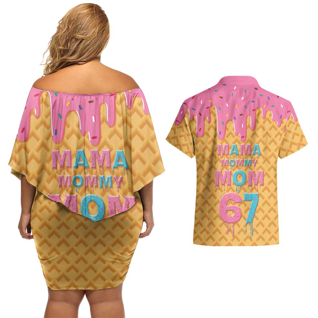 Mama Mommy Mom Six Seven 67 Couples Matching Off Shoulder Short Dress and Hawaiian Shirt Sweet Dripping Style - Wonder Print Shop