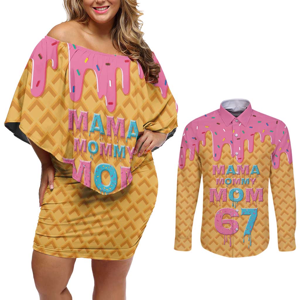 Mama Mommy Mom Six Seven 67 Couples Matching Off Shoulder Short Dress and Long Sleeve Button Shirt Sweet Dripping Style - Wonder Print Shop