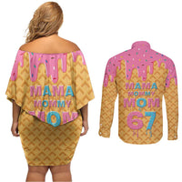 Mama Mommy Mom Six Seven 67 Couples Matching Off Shoulder Short Dress and Long Sleeve Button Shirt Sweet Dripping Style - Wonder Print Shop