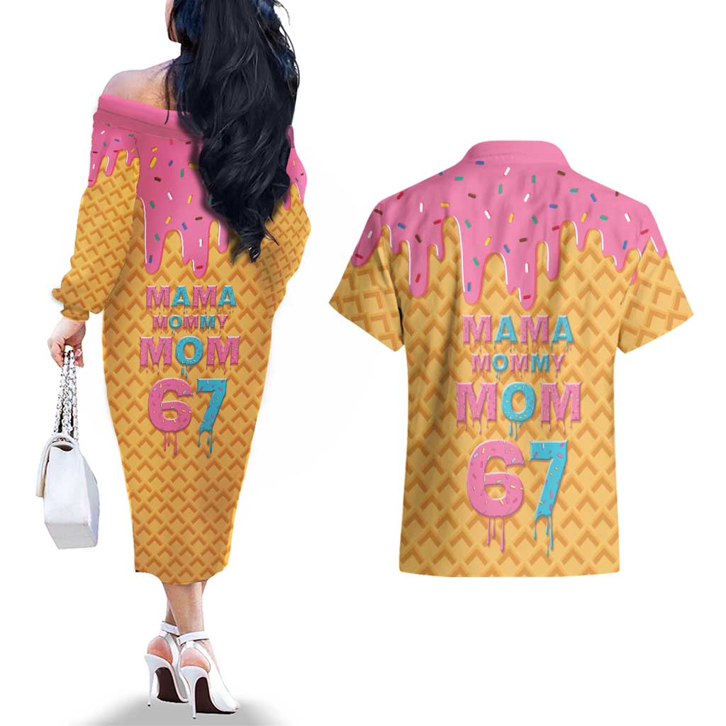 Mama Mommy Mom Six Seven 67 Couples Matching Off The Shoulder Long Sleeve Dress and Hawaiian Shirt Sweet Dripping Style - Wonder Print Shop