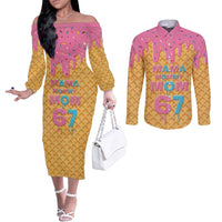 Mama Mommy Mom Six Seven 67 Couples Matching Off The Shoulder Long Sleeve Dress and Long Sleeve Button Shirt Sweet Dripping Style - Wonder Print Shop