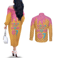 Mama Mommy Mom Six Seven 67 Couples Matching Off The Shoulder Long Sleeve Dress and Long Sleeve Button Shirt Sweet Dripping Style - Wonder Print Shop