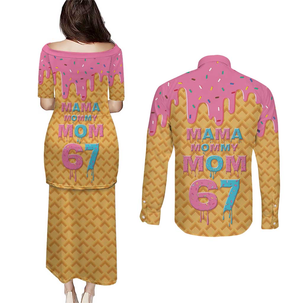 Mama Mommy Mom Six Seven 67 Couples Matching Puletasi and Long Sleeve Button Shirt Sweet Dripping Style - Wonder Print Shop