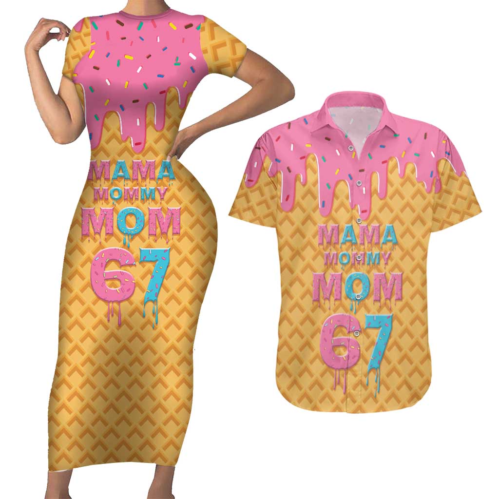 Mama Mommy Mom Six Seven 67 Couples Matching Short Sleeve Bodycon Dress and Hawaiian Shirt Sweet Dripping Style - Wonder Print Shop