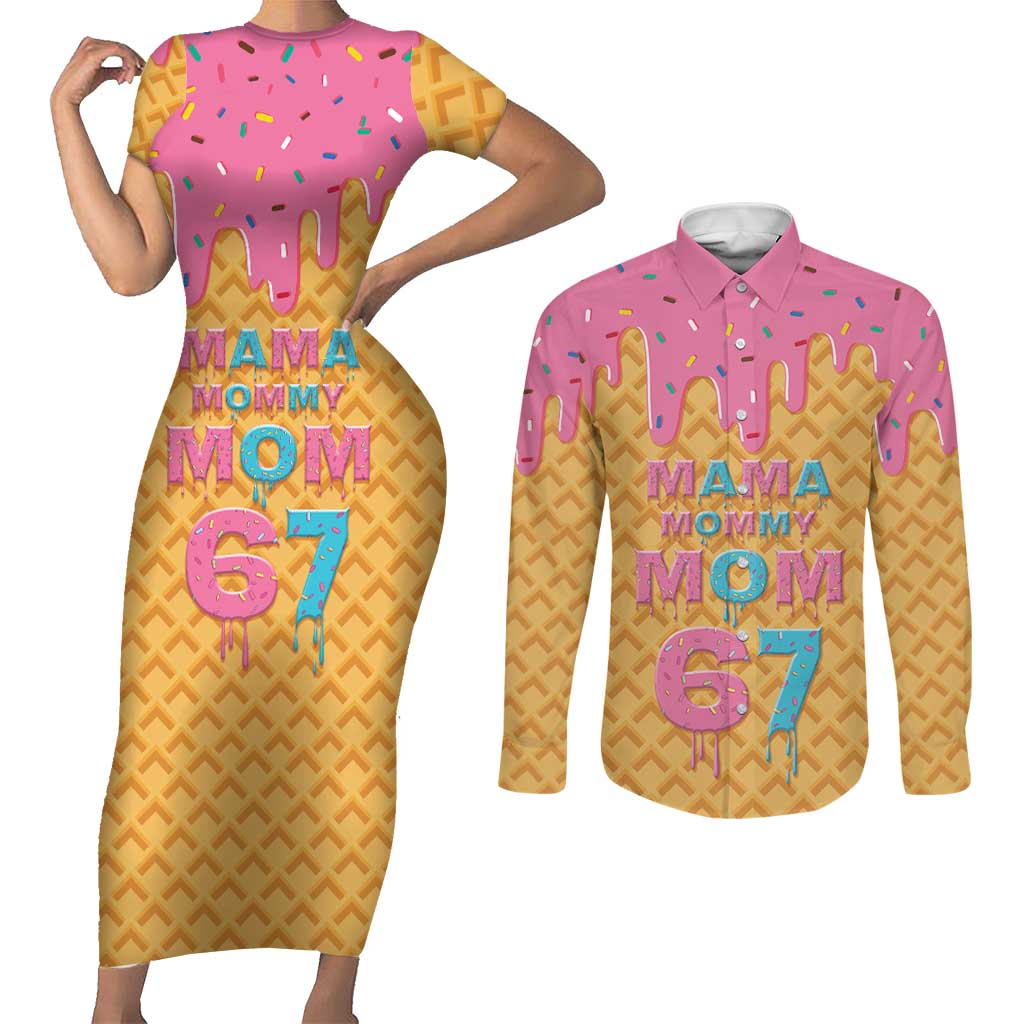 Mama Mommy Mom Six Seven 67 Couples Matching Short Sleeve Bodycon Dress and Long Sleeve Button Shirt Sweet Dripping Style - Wonder Print Shop